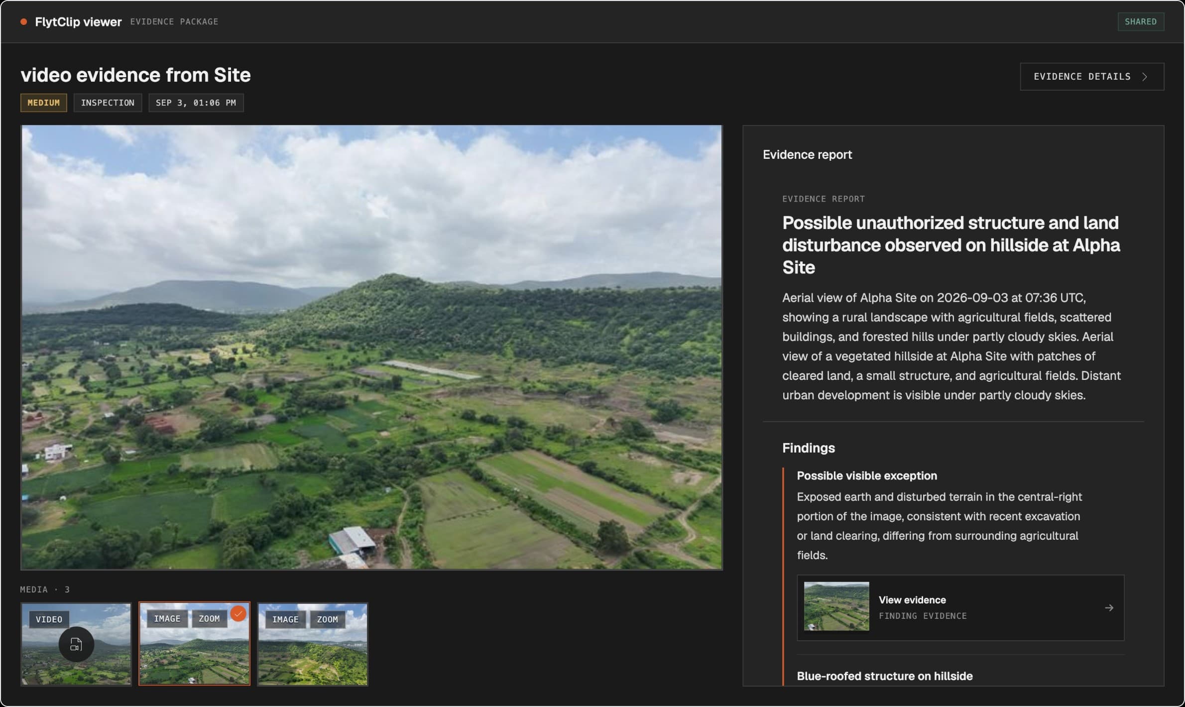 Shared recipient view with source video and the approved report.
