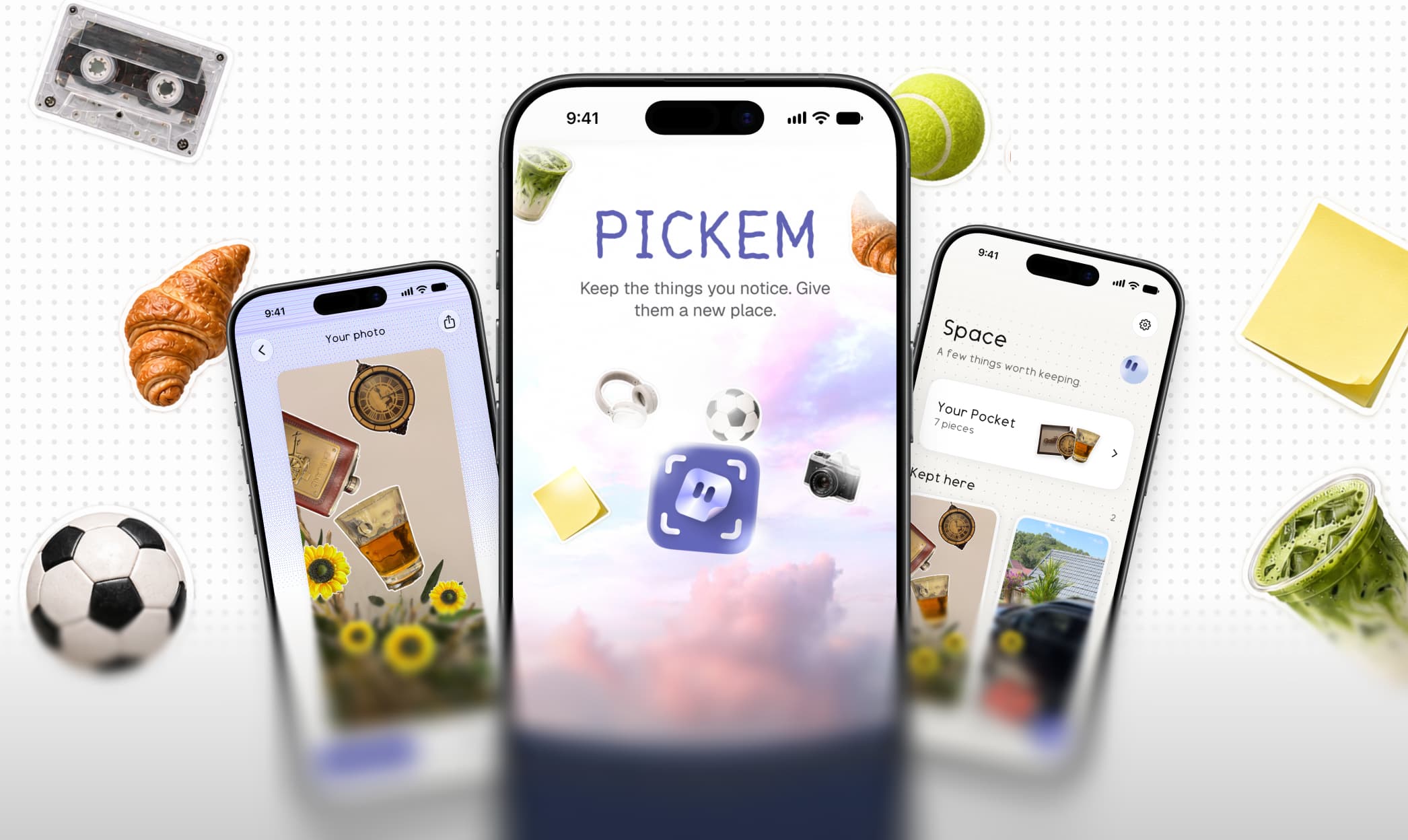 Pickem iPhone screens for collecting pieces and composing a new photograph.